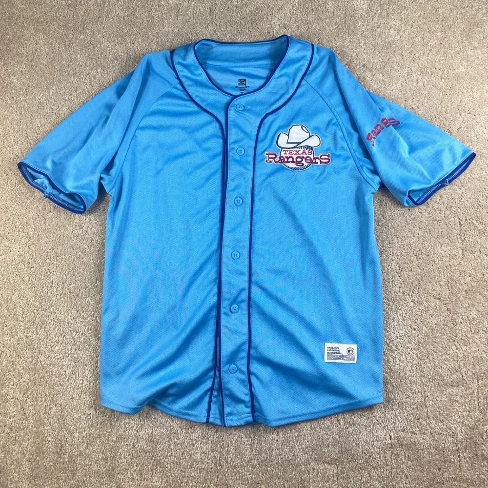 Texas Rangers Cooperstown Collection Baseball Jersey Powder Blue Mens Medium - Picture 1 of 8